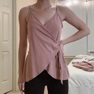 Soft pink tie-front tank top